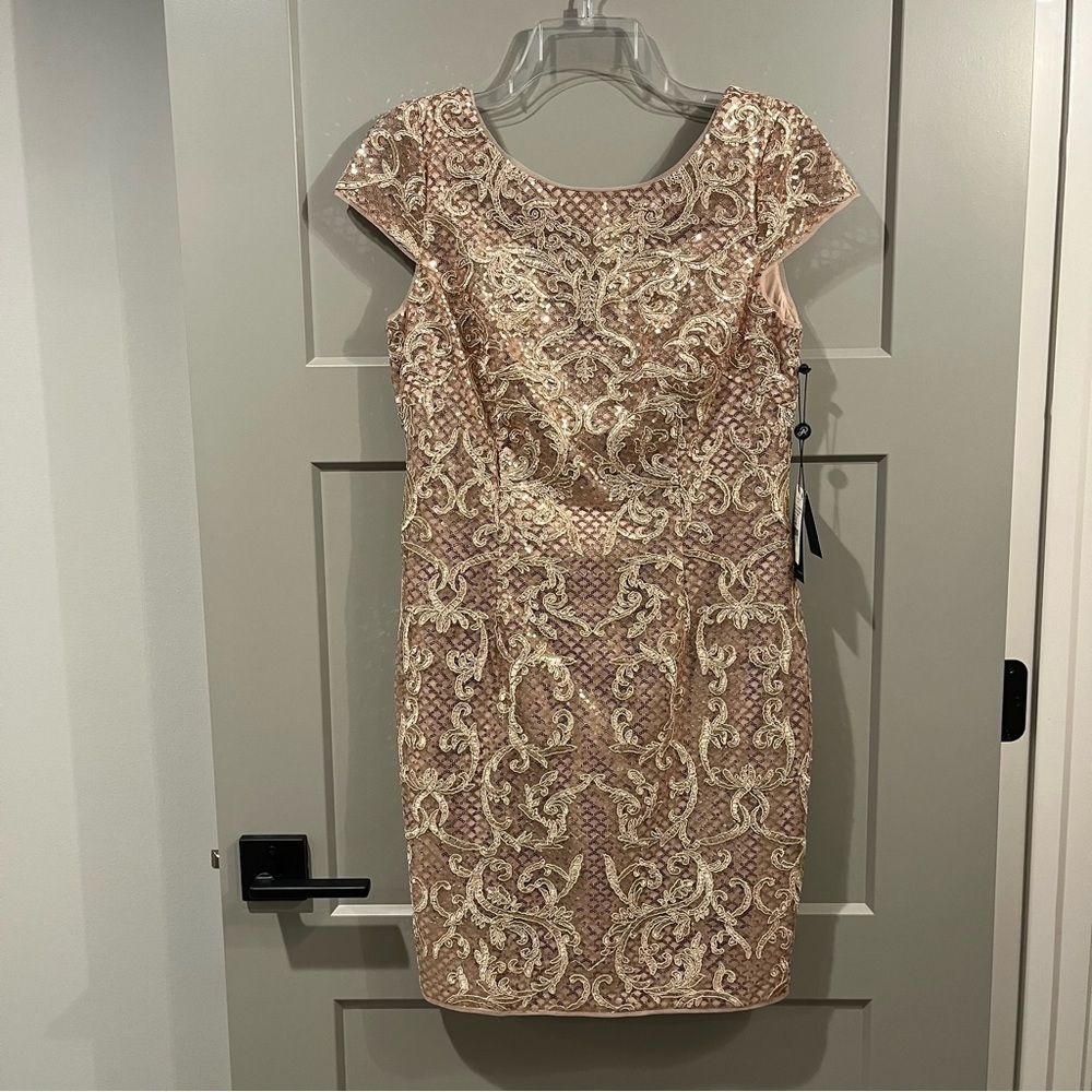 NWT Adrianna Papell Sz 8 Rose Gold Sheath Knee Length Cocktail Dress AP1E204429